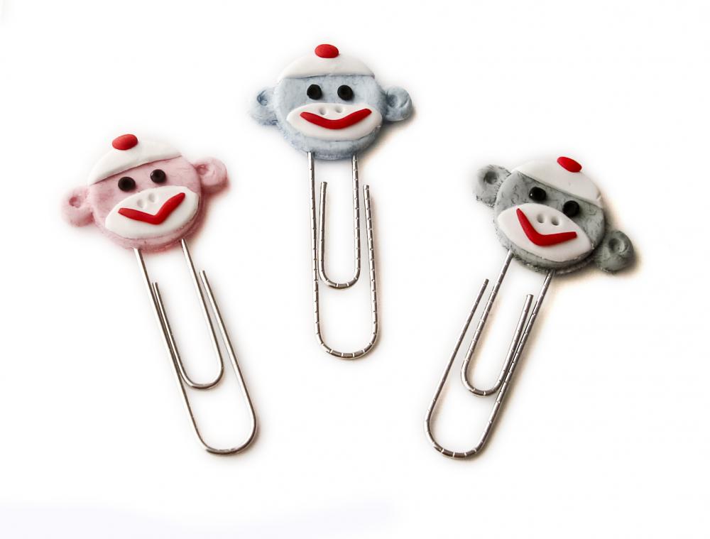 Sock Monkey Face PaperClip Bookmarks Set of 3 Handmade in Polymer Clay