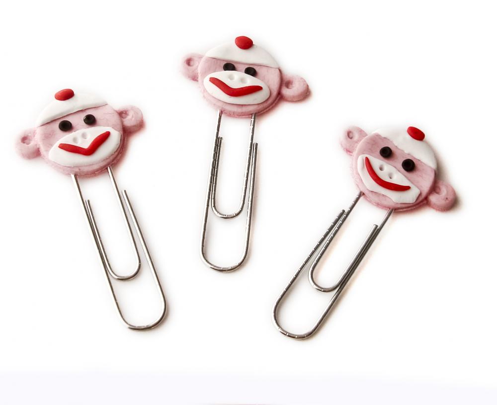  Sock Monkey Face PaperClip Bookmarks Set of 3 Handmade in Polymer Clay